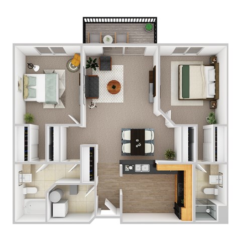 Floor plan for 2 beds, 2 baths, 1084 sqft